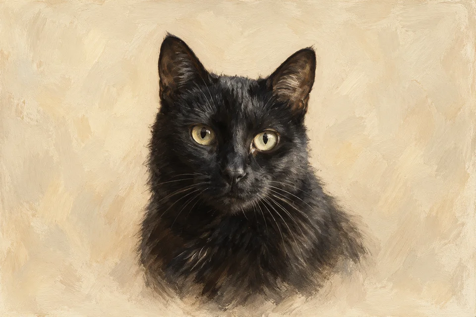 Illustrative cat portrait, made with AI. Your portrait is made from your own photo.