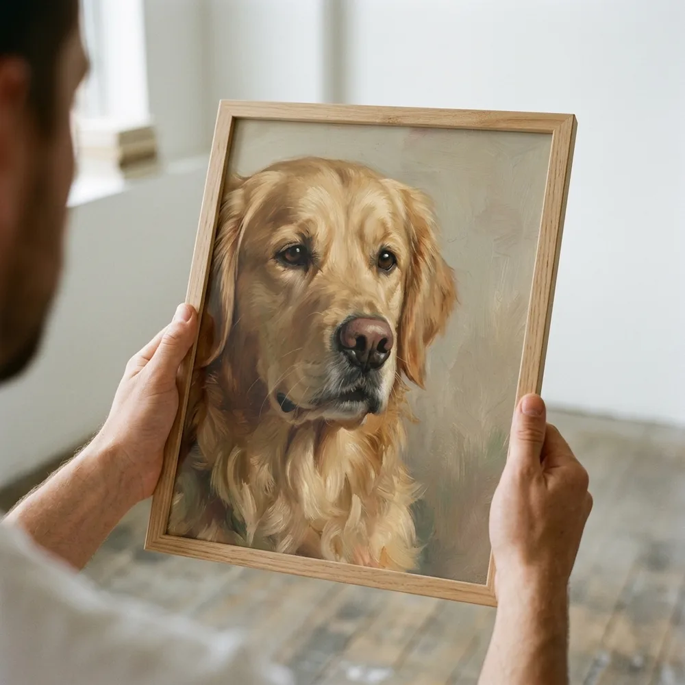 Hands holding a framed print